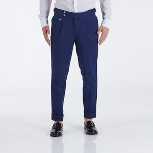 
                  
                    Tailored trousers with 2 pleats in warm blue cotton
                  
                