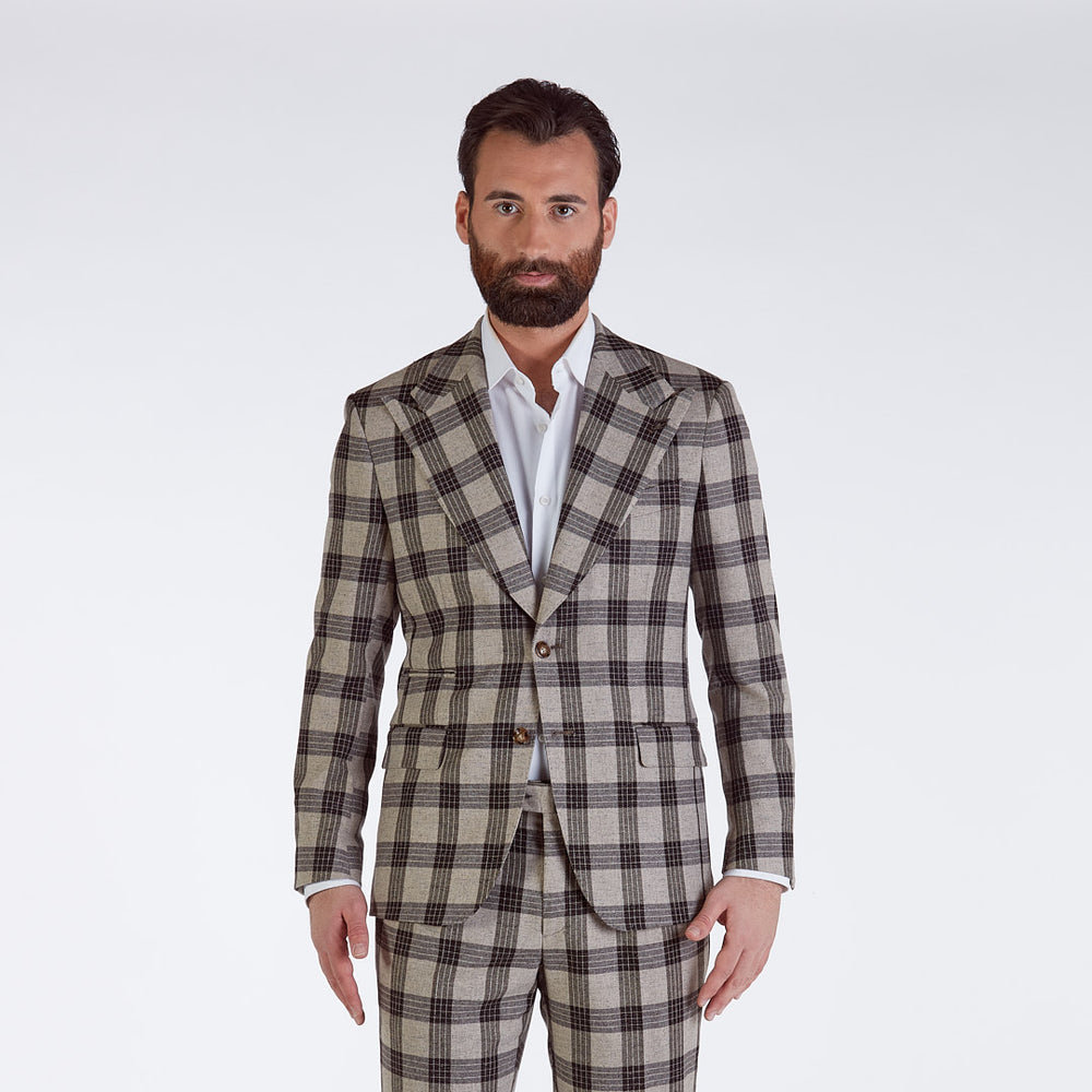 
                  
                    Napoli - Beige checked wool blend jacket 
                  
                