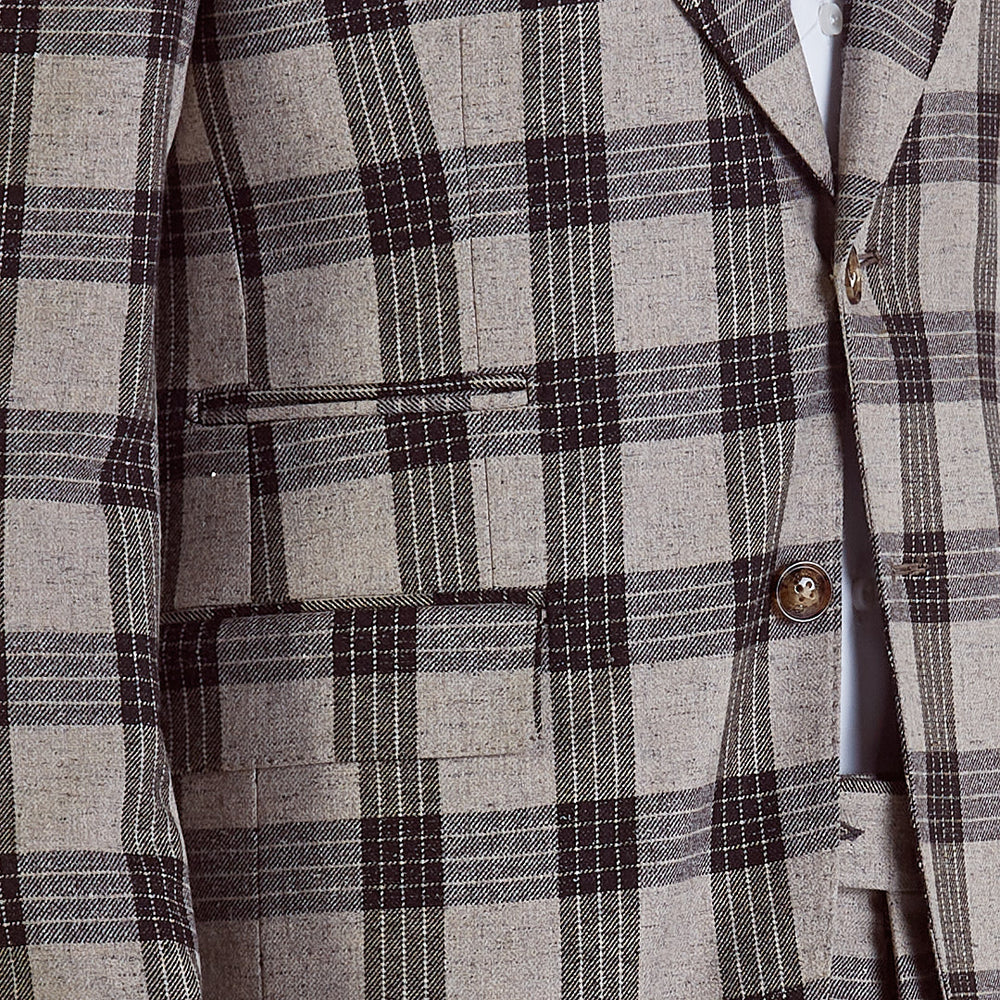 
                  
                    Napoli - Beige checked wool blend jacket 
                  
                